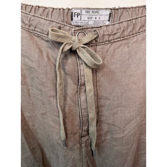 FREE PEOPLE Linen Pants Womens S Cargo Crop Patchwork Utility Green Relaxed Fit - Picture 5 of 15